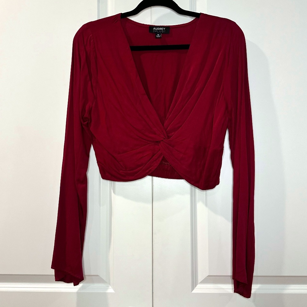 Burgundy long sleeve crop top Size M